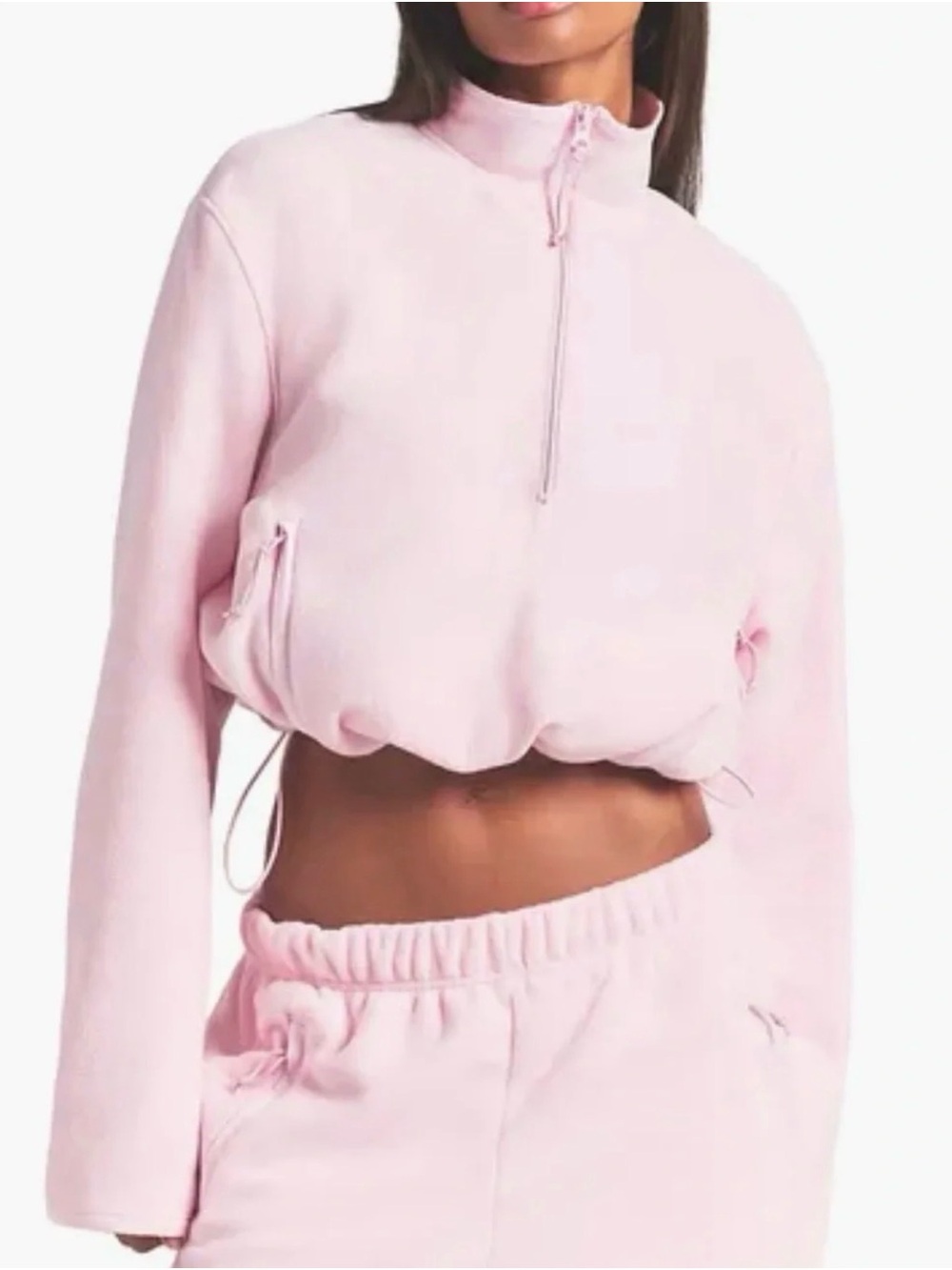 SKIMS Cropped Half-Zip Pullover in Light Pink
